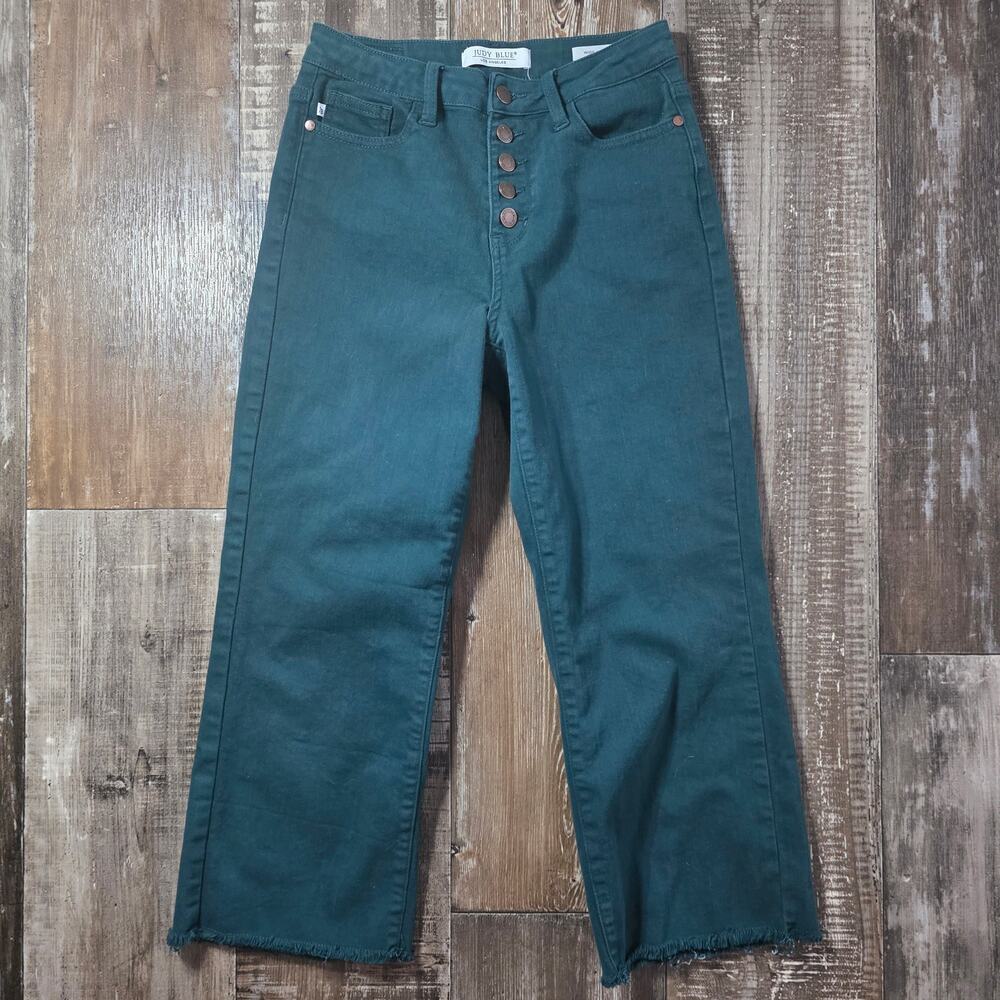 Judy Blue Wide Leg Crop Button Fly Jeans Green Women's 3/26